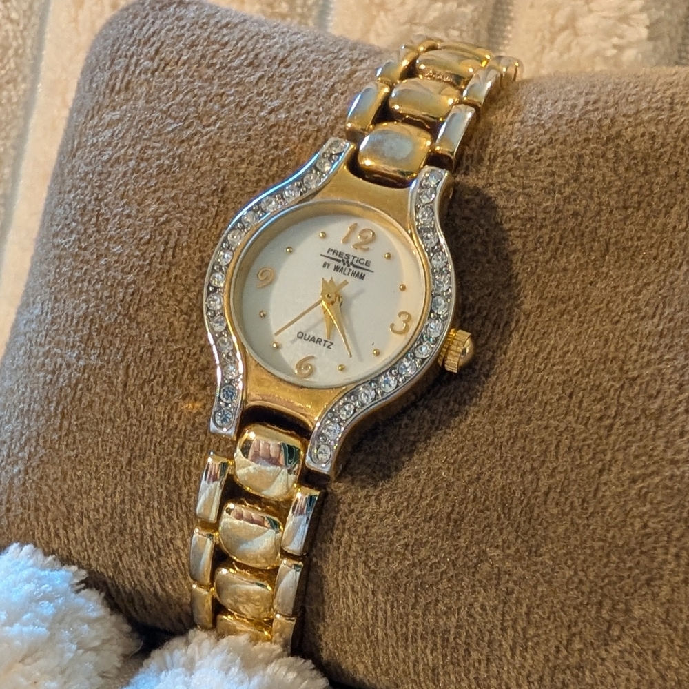 Women’s Quartz Watch Prestige By Waltman Vintage Gold Tone Rhinestone